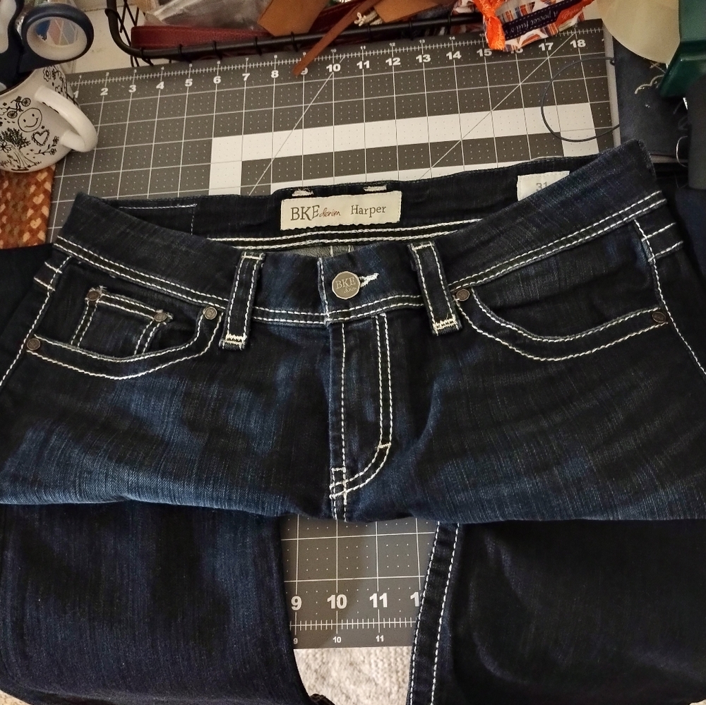BKE Dark Wash Jean Capris with White Stitching
